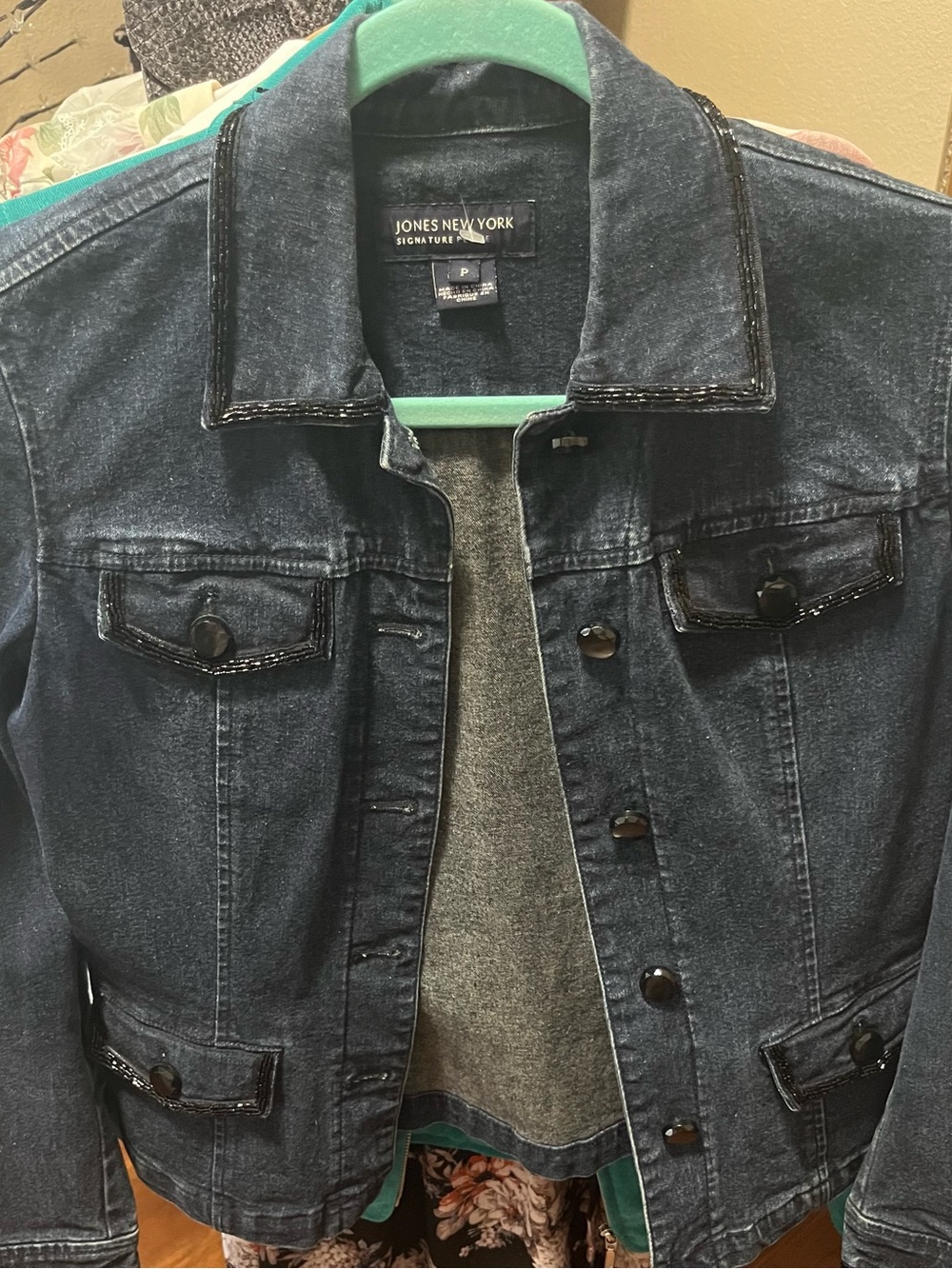 Beaded Jones New York Signature Petite Dark Indigo Denim Jacket
